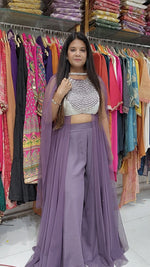 Princess Purple plazo with halter neck cape with dupatta