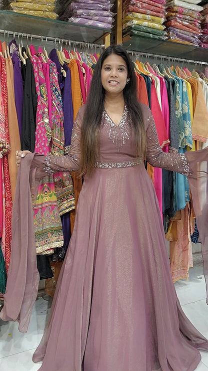 Princess mauve long sleeves maxi gown MODERNSAHIBA Princess mauve long sleeves maxi gown MODERNSAHIBA