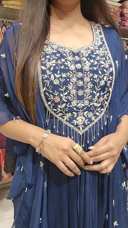 Teal blue kaftan style Embroided maxi gown
