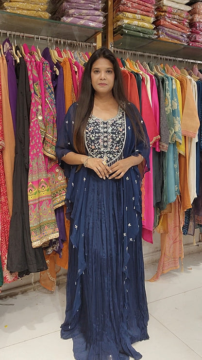 Teal blue kaftan style Embroided maxi gown
