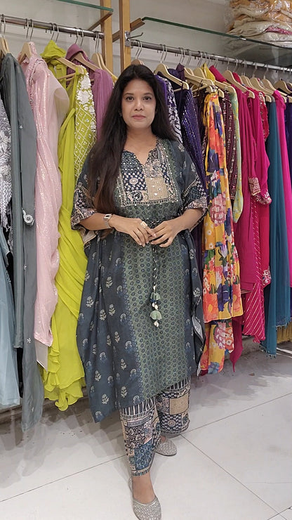 Pastel Shades of blue knotted kaftan set
