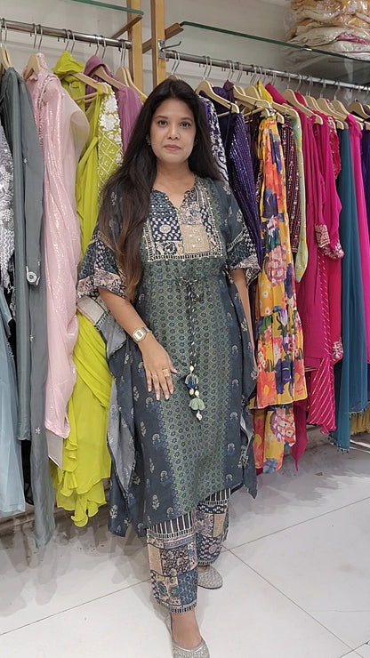 Pastel Shades of blue knotted kaftan set