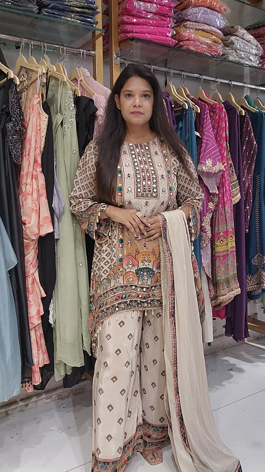 Beige high low digital print co-ord set