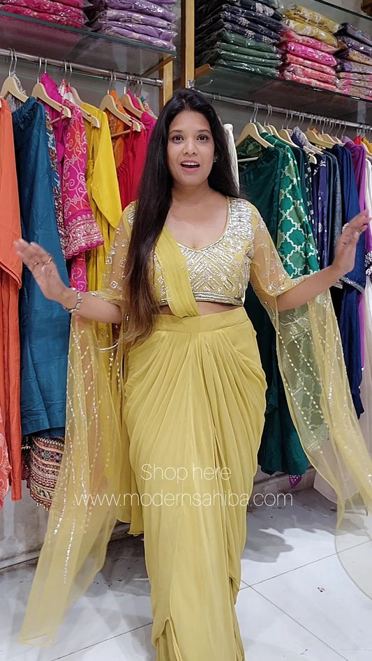 Yellow drape long Belle sleeves