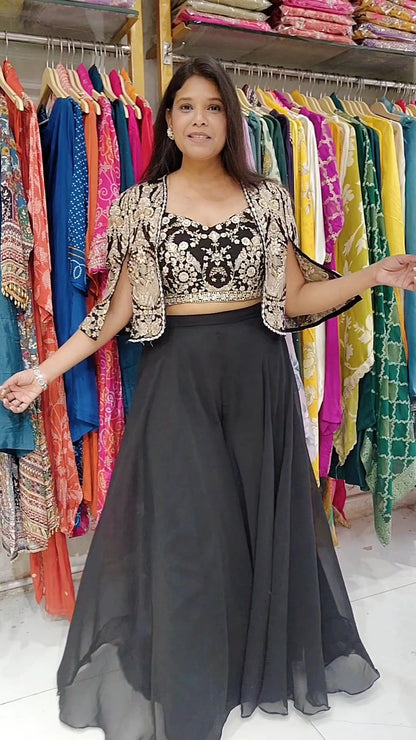 Kaynath Black cape indowestern dress