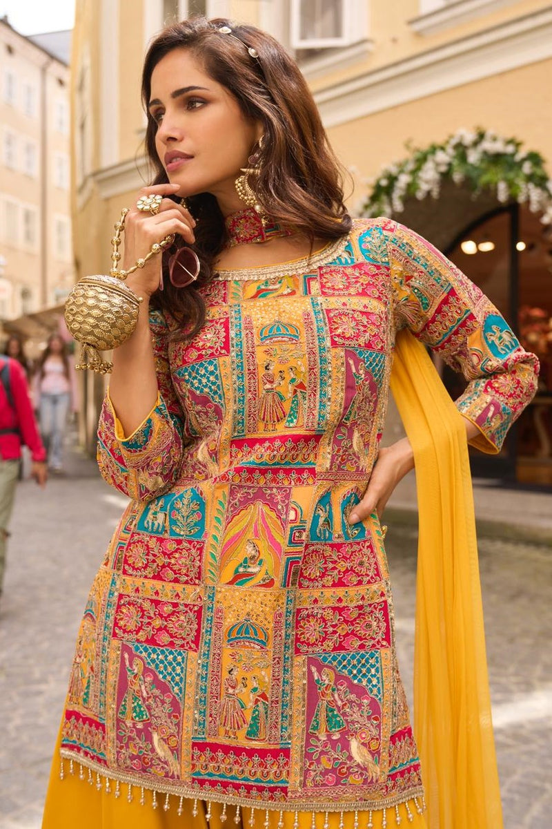 Keerat yellow embellished sharara suit