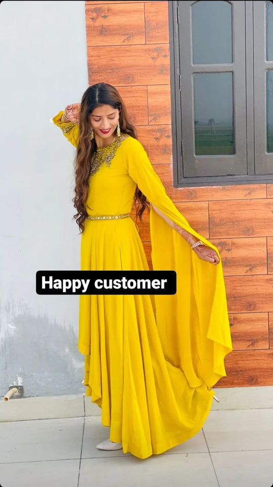 Buy 2 Piece Heavy Long Gown & Dupatta, Haldi Outfit, Pakistani Long  Kurti,fit and Flare Outfit,party Wear Dress for Women Girls,gift for Her.  Online in India - Etsy