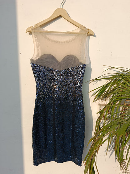 BLUE OMBRE SEQUENCE SHORT DRESS