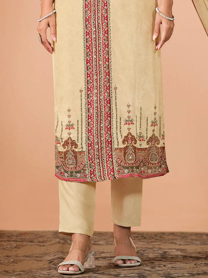 Alina Off white digital print crepe 3pc suit set