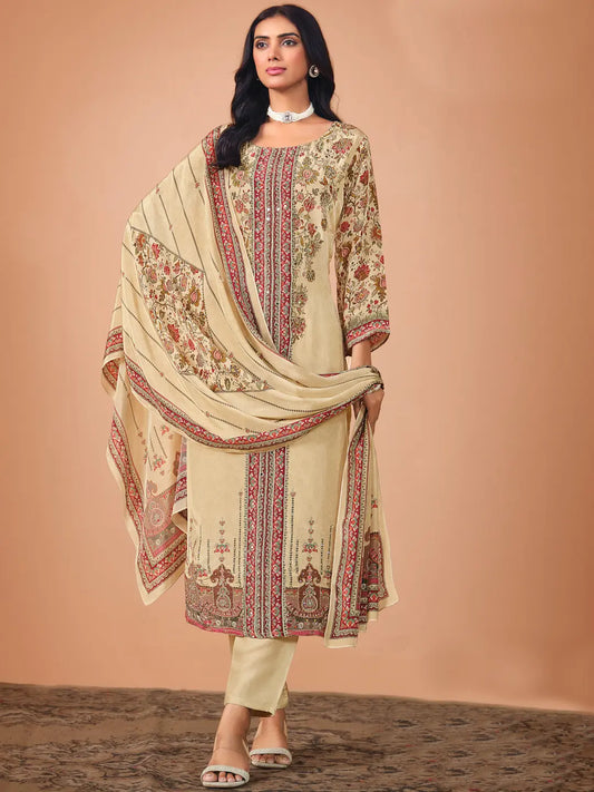Alina Off white digital print crepe 3pc suit set