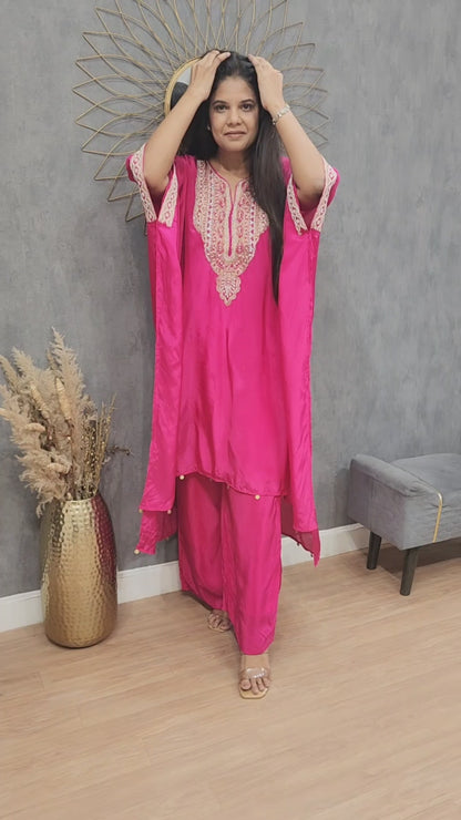 Pink baggy organza kaftaan co-ord set
