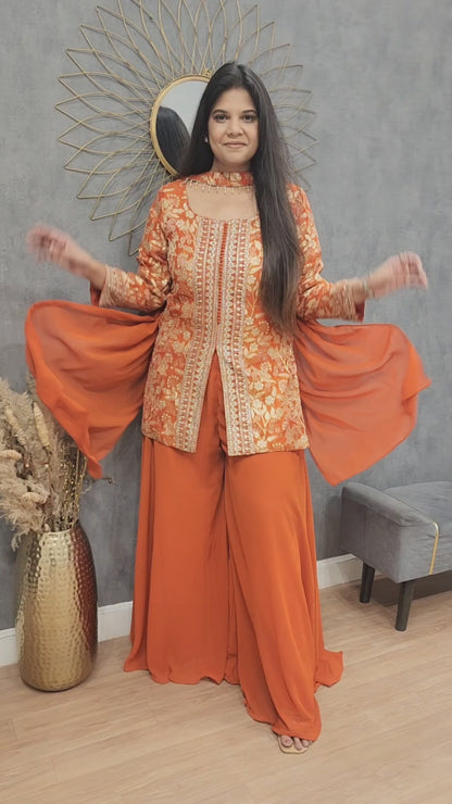 Orange long blouse with plazzo