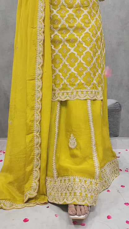 KISMAT EMBROIDERED ONION PINK SKIRT WITH LONG KURTI AND DUPATTA