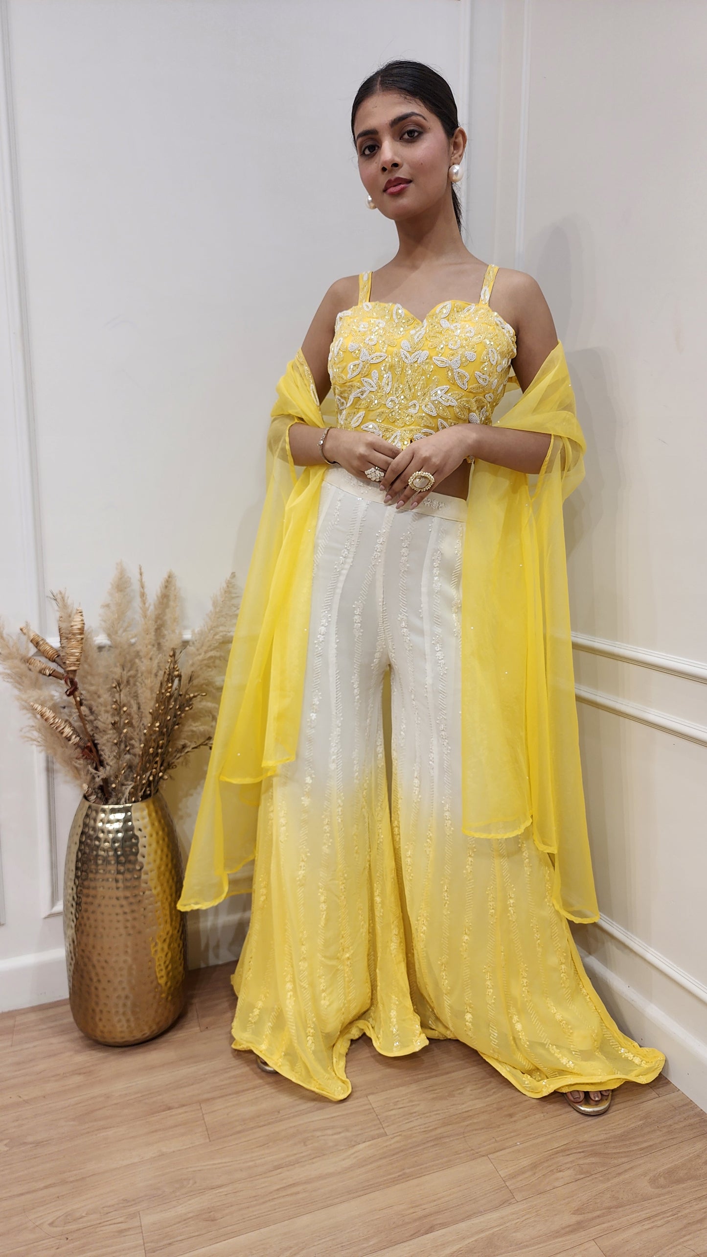 Yellow ombre 3pc indowestern co-ord set