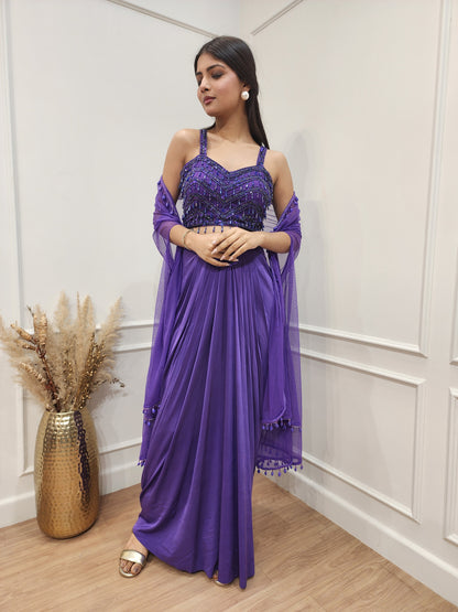 Dilbara purple 3pc indowestern cowl dress