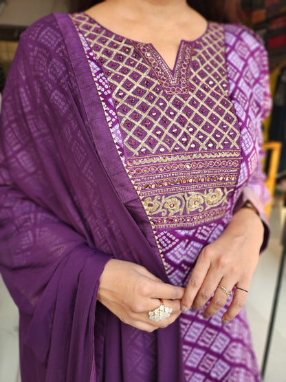 Purple gajji long maxi anarkali gown