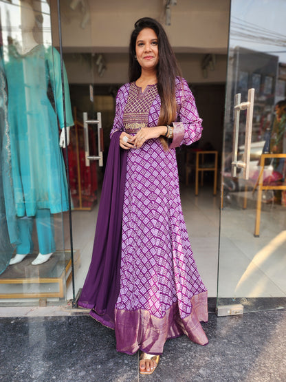 Purple gajji long maxi anarkali gown