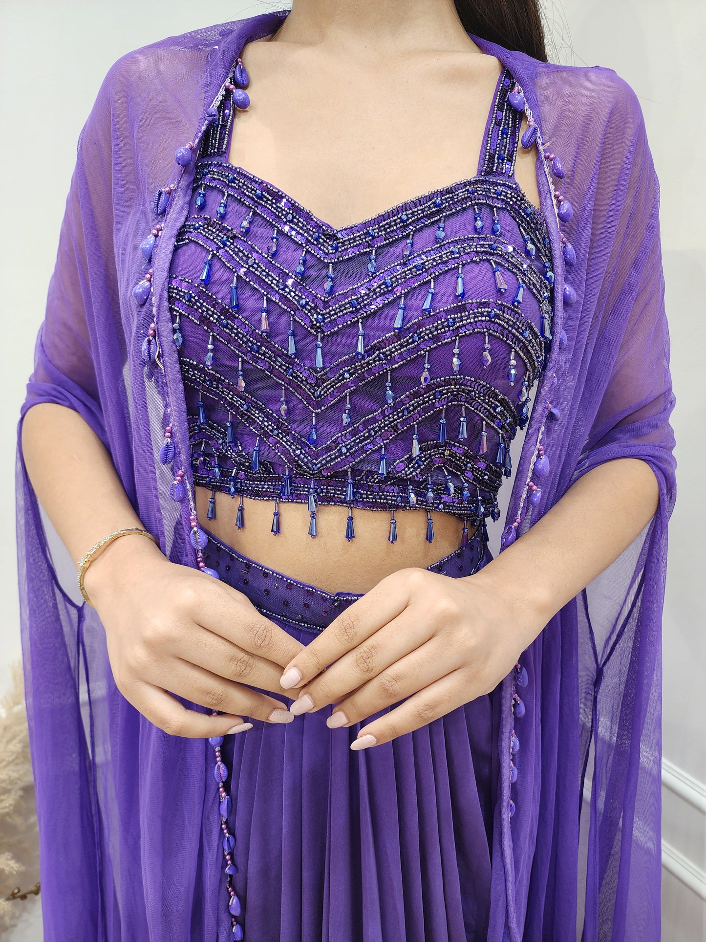 Dilbara purple 3pc indowestern cowl dress