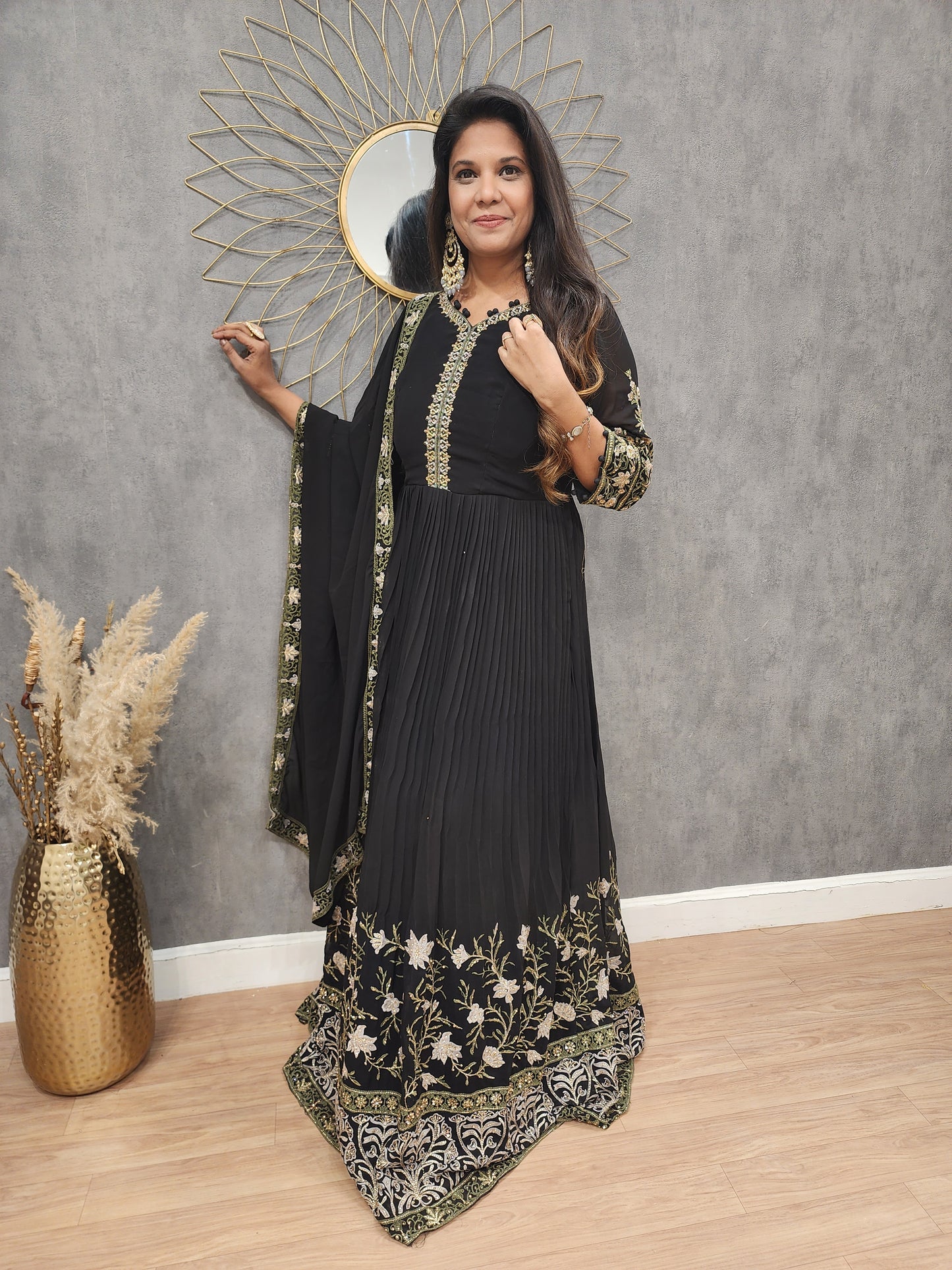 Kia Black Embroidered maxi gown