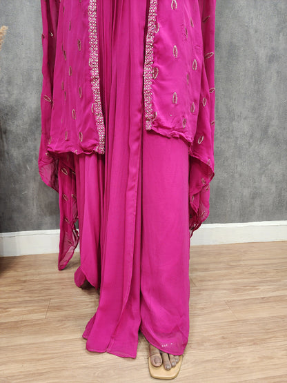 Kaynath Pink 3pc cape pleated indowestern dress