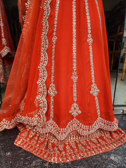 Mannat orange 3/4th anarkali suit with skirt and dupatta