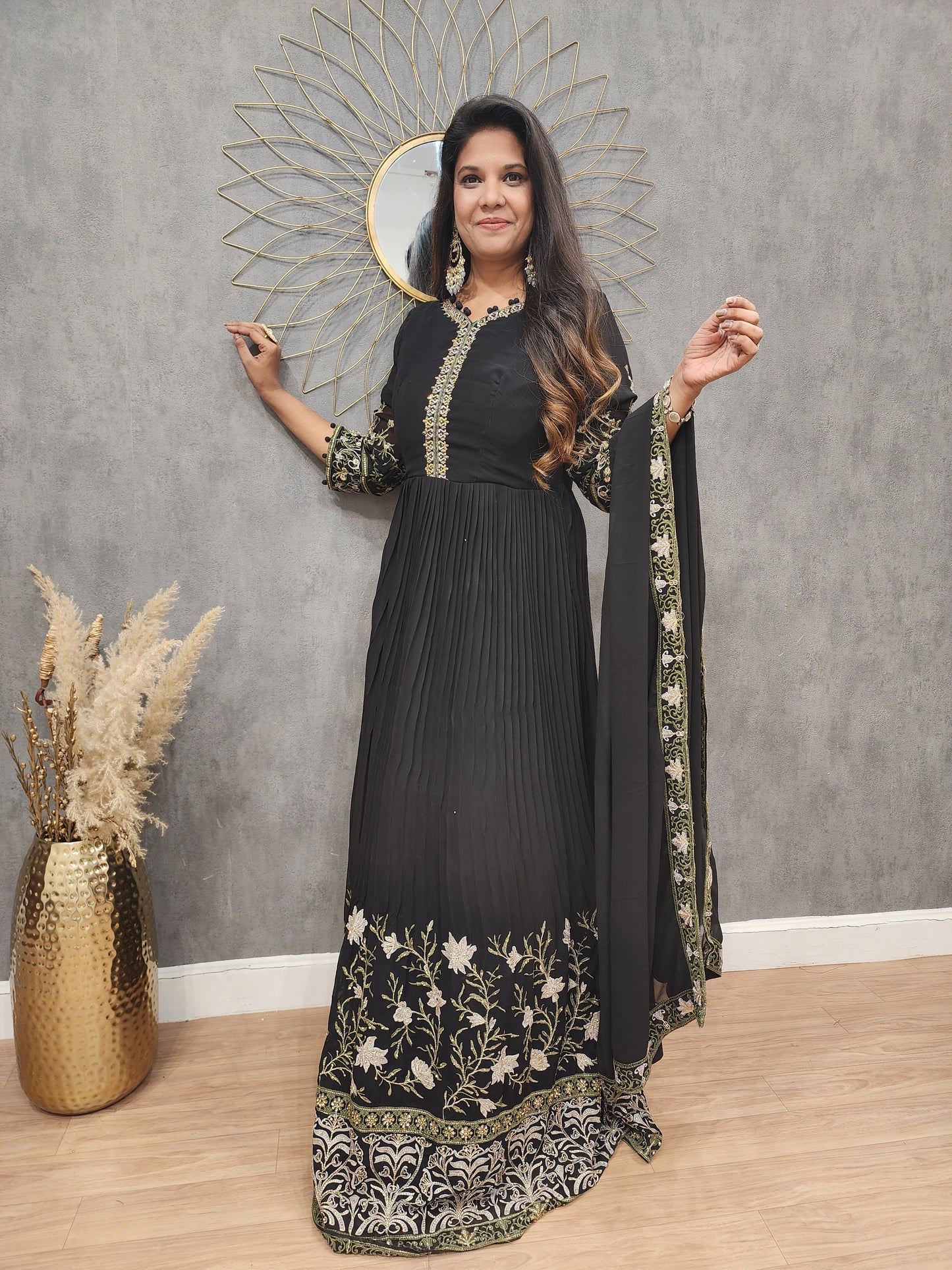 Kia Black Embroidered maxi gown