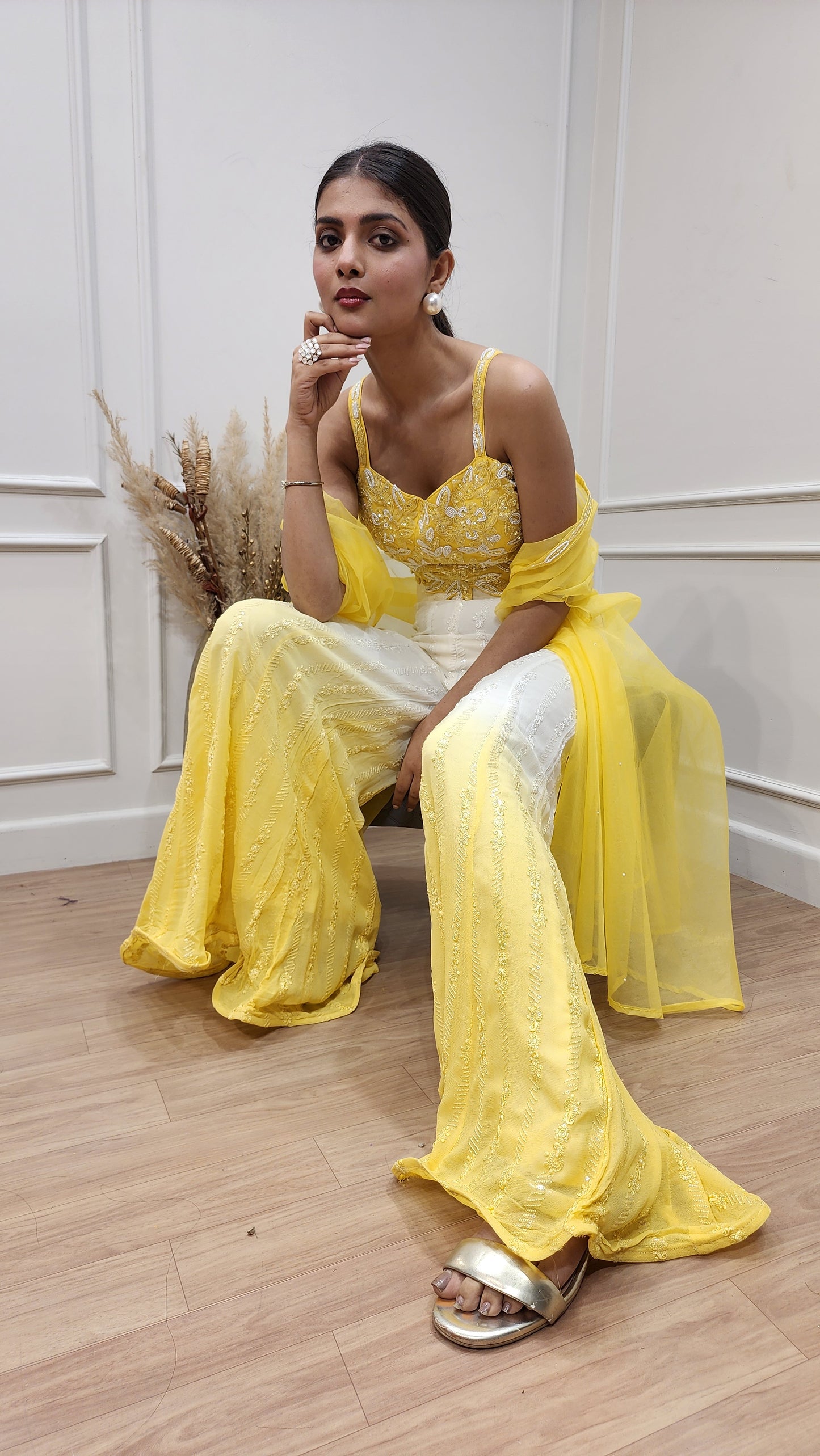 Yellow ombre 3pc indowestern co-ord set