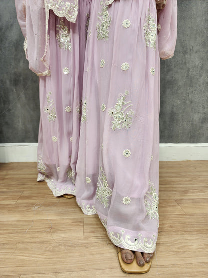 Shama Baby pink centre slit Embroided garara suit