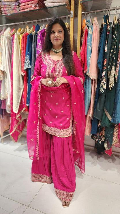 Sharjeena Pink round cut Embroided garara suit