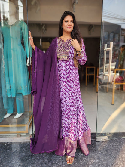 Purple gajji long maxi anarkali gown