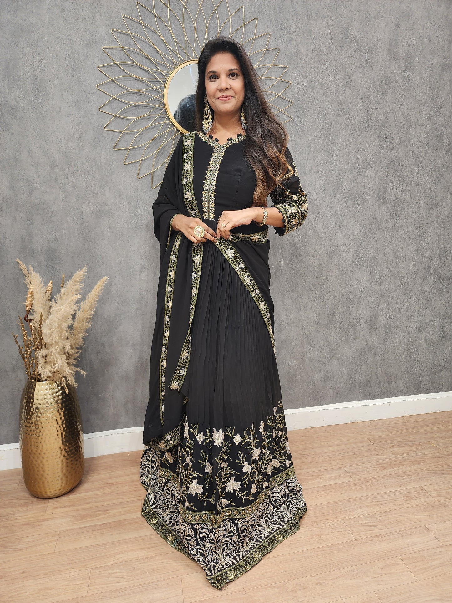 Kia Black Embroidered maxi gown