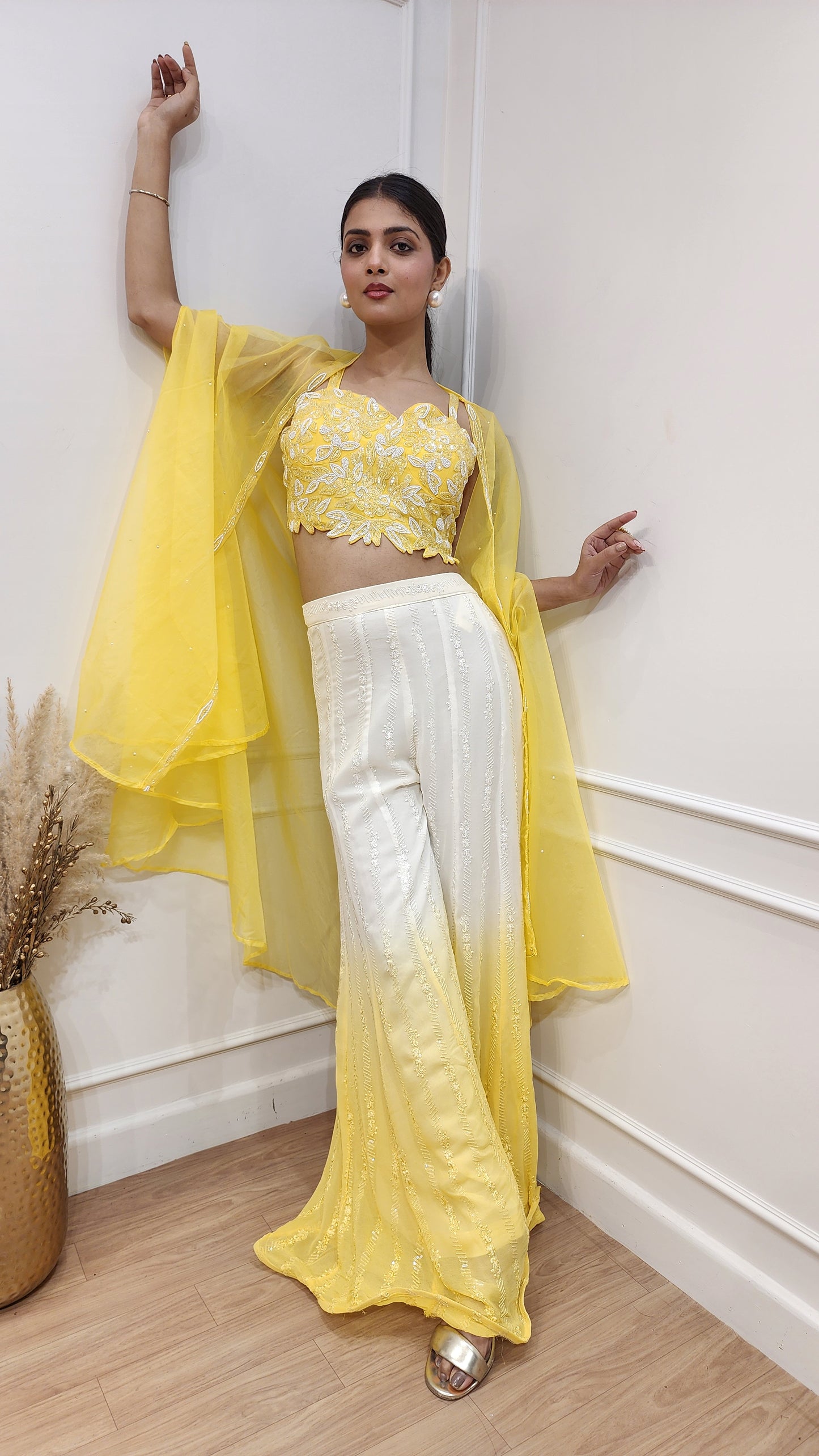 Yellow ombre 3pc indowestern co-ord set