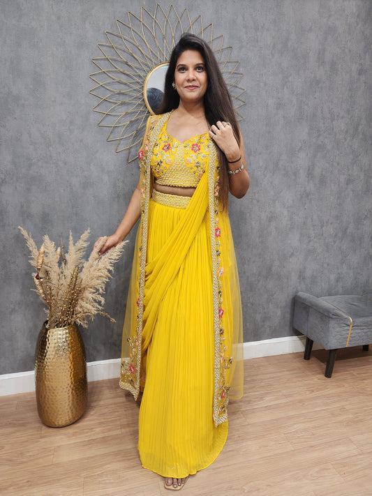 Simran yellow drape 3pc indowestern dress