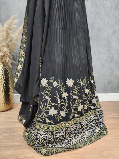 Kia Black Embroidered maxi gown