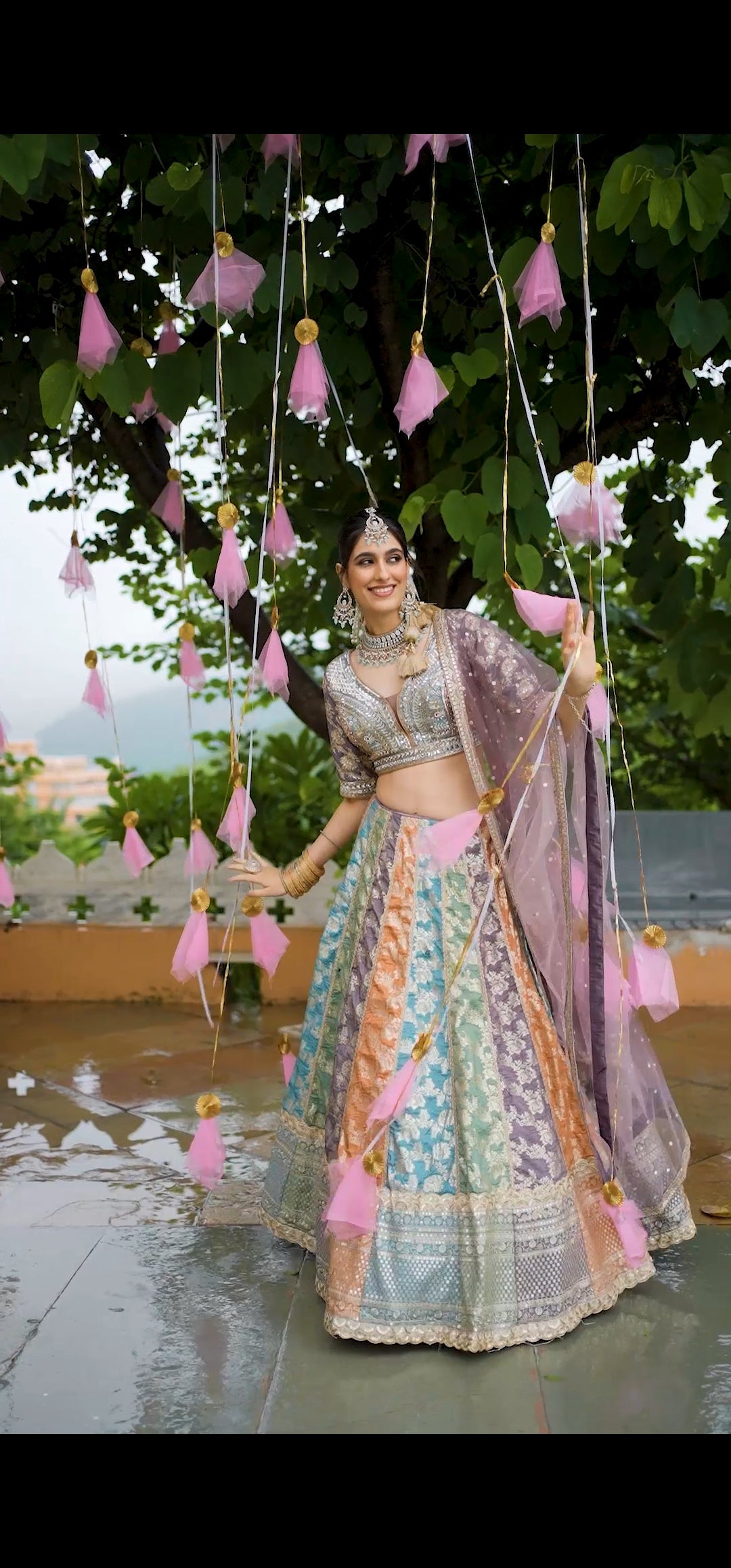 Satrangi colourful layers designer lehenga set