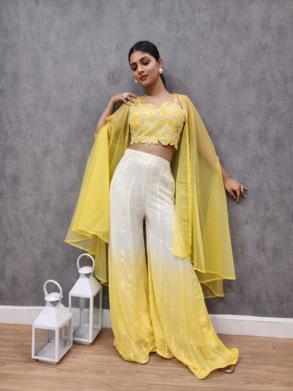 Yellow ombre 3pc indowestern co-ord set