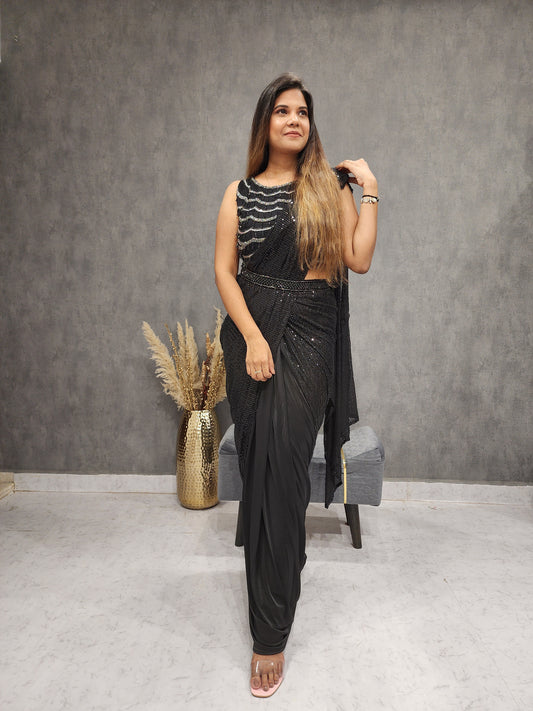 BLACK COCKTAIL SEQUENCE DRAPE SAREE