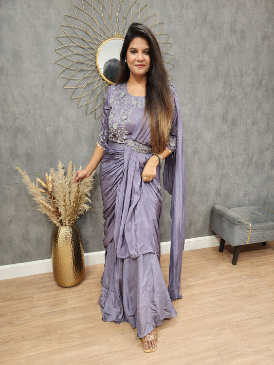 Pastel purple emlellished drape maxi gown