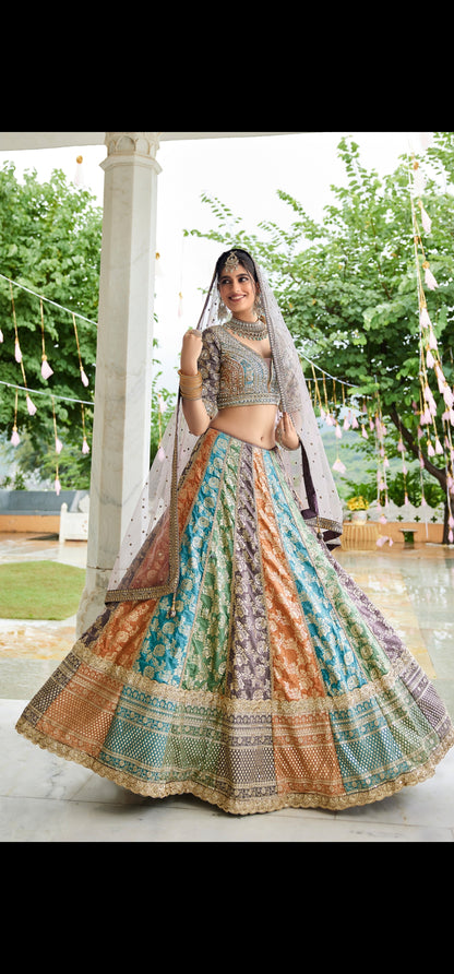 Satrangi colourful layers designer lehenga set