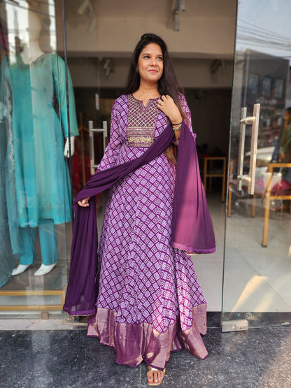 Purple gajji long maxi anarkali gown