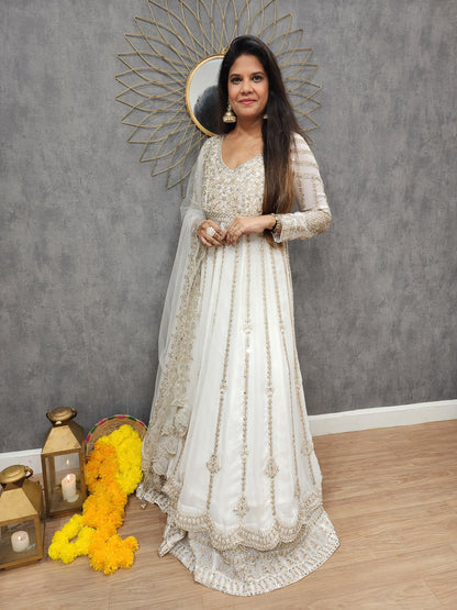 Mannat off white long anarkali with skirt indowestern suit