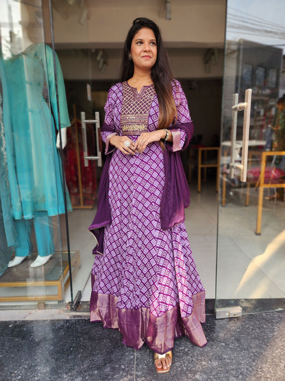 Purple gajji long maxi anarkali gown