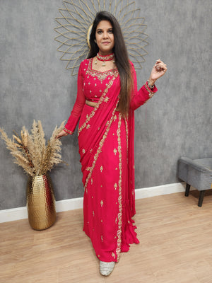 Meher Cherry red  Embroided drape saree
