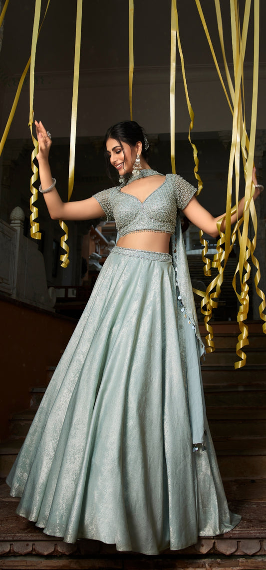 Bebo Ice blue Embroided lehenga set