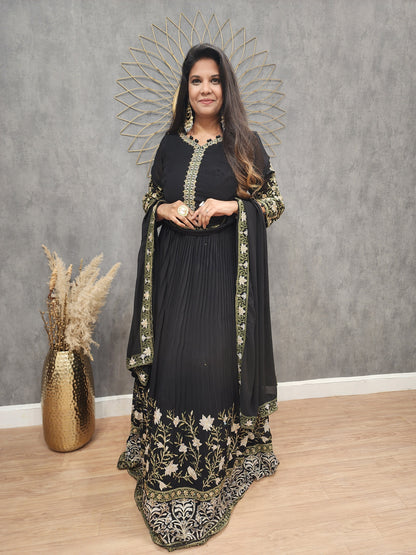 Kia Black Embroidered maxi gown