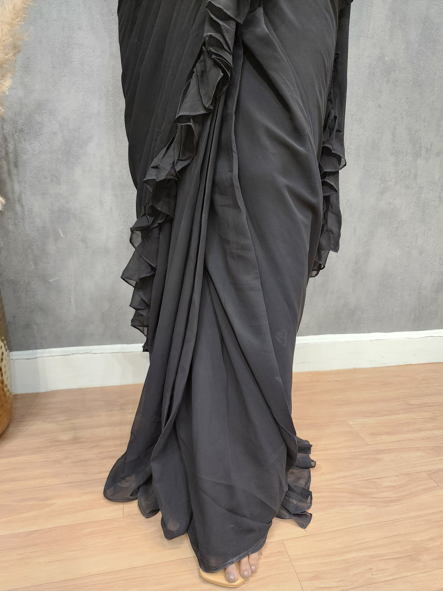 Nia Black ruffles drape saree(Seperate sleeves available)