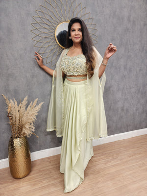 Dilkash Pistachios indowestern cape cowl dress