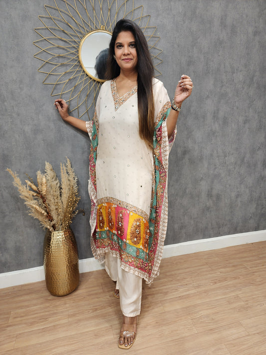 Light peach Multi colour embellished kaftaansuit