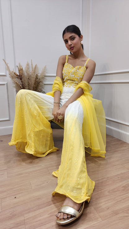 Yellow ombre 3pc indowestern co-ord set