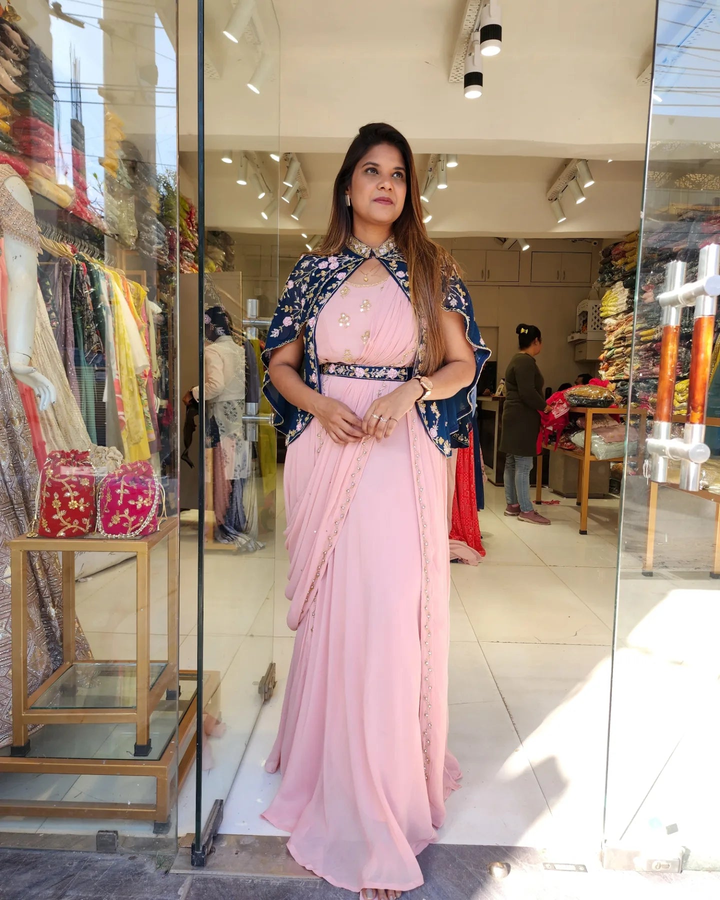 AISHWARYA EMBROIDED CAPE DRAPE MAXI